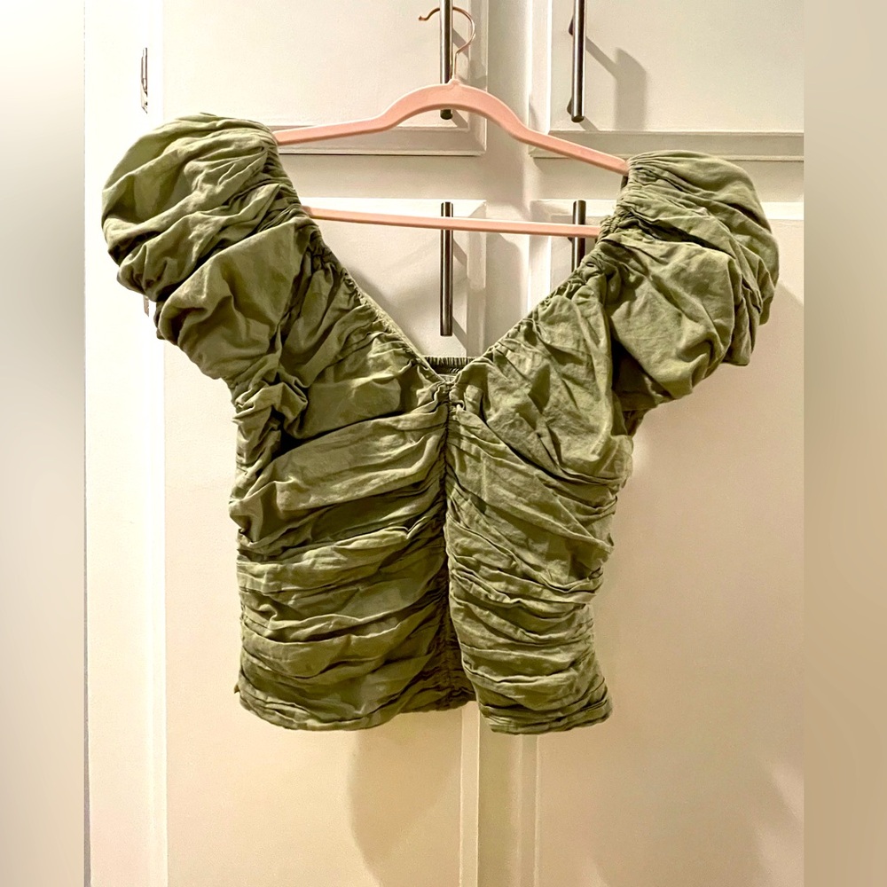 Abercrombie & Fitch Olive Green Ruched Women's Top, Size L - Picture 4 of 11